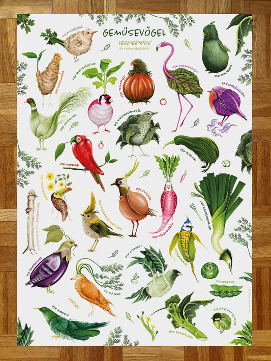 Gemüsevögel veggiebirds Collage Poster / Print DIN A2 Motiv 1