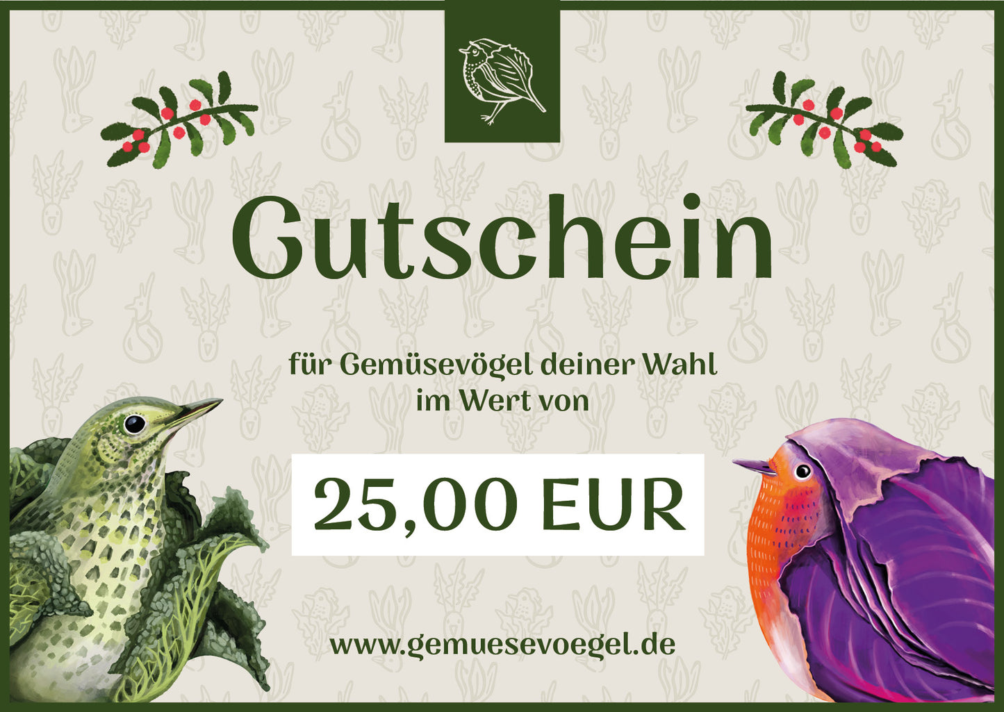 Gemüsevögel veggiebirds Gutschein Geschenkgutschein 25€