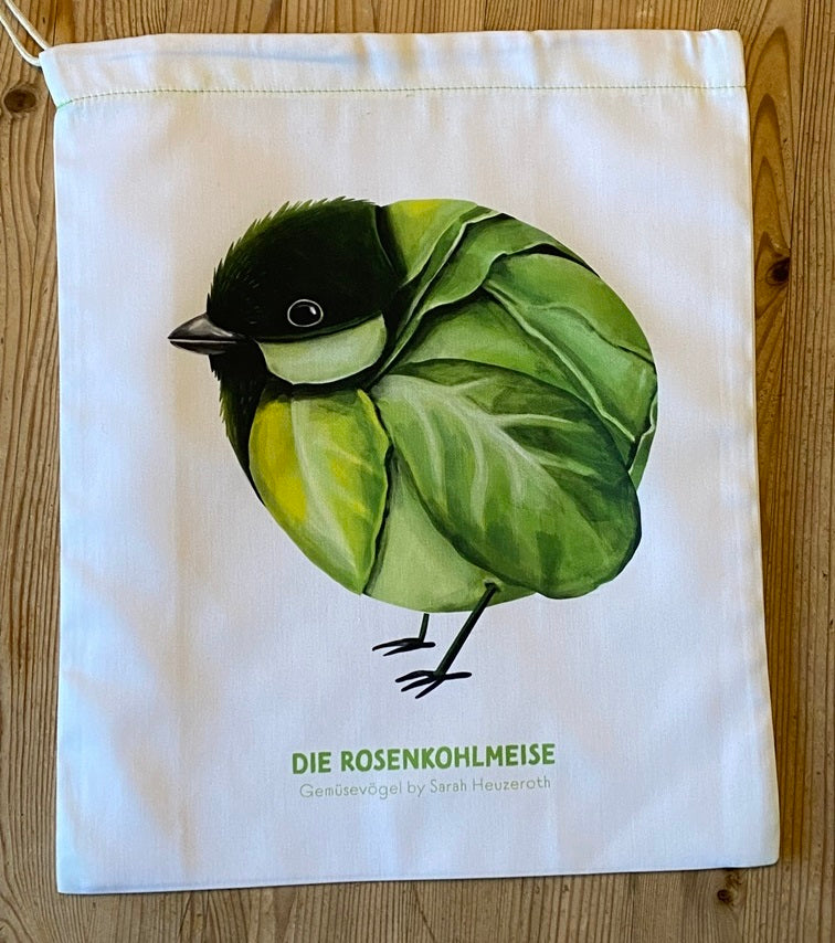 Gemüsebeutel Obstbeutel Gemüsevögel veggiebird Rosenkohlmeise