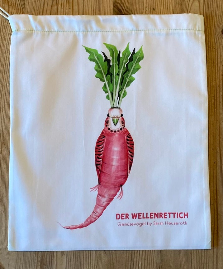 Gemüsebeutel Obstbeutel Gemüsevögel veggiebird Wellenrettich