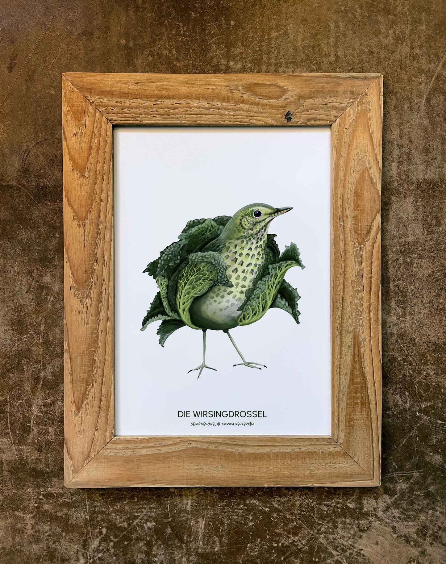 Gemüsevögel veggiebirds Kunstdruck / Poster in DIN A4 Wirsingdrossel