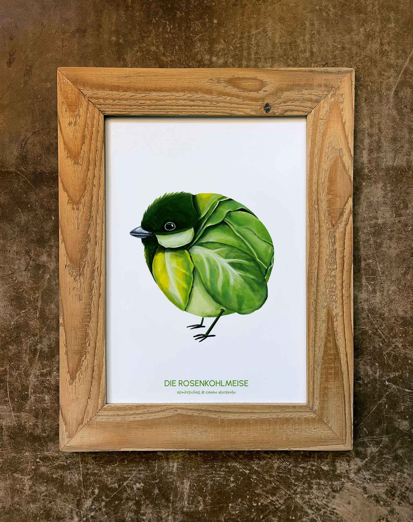 Gemüsevögel veggiebirds Kunstdruck / Poster in Din A4 Rosenkohlmeise