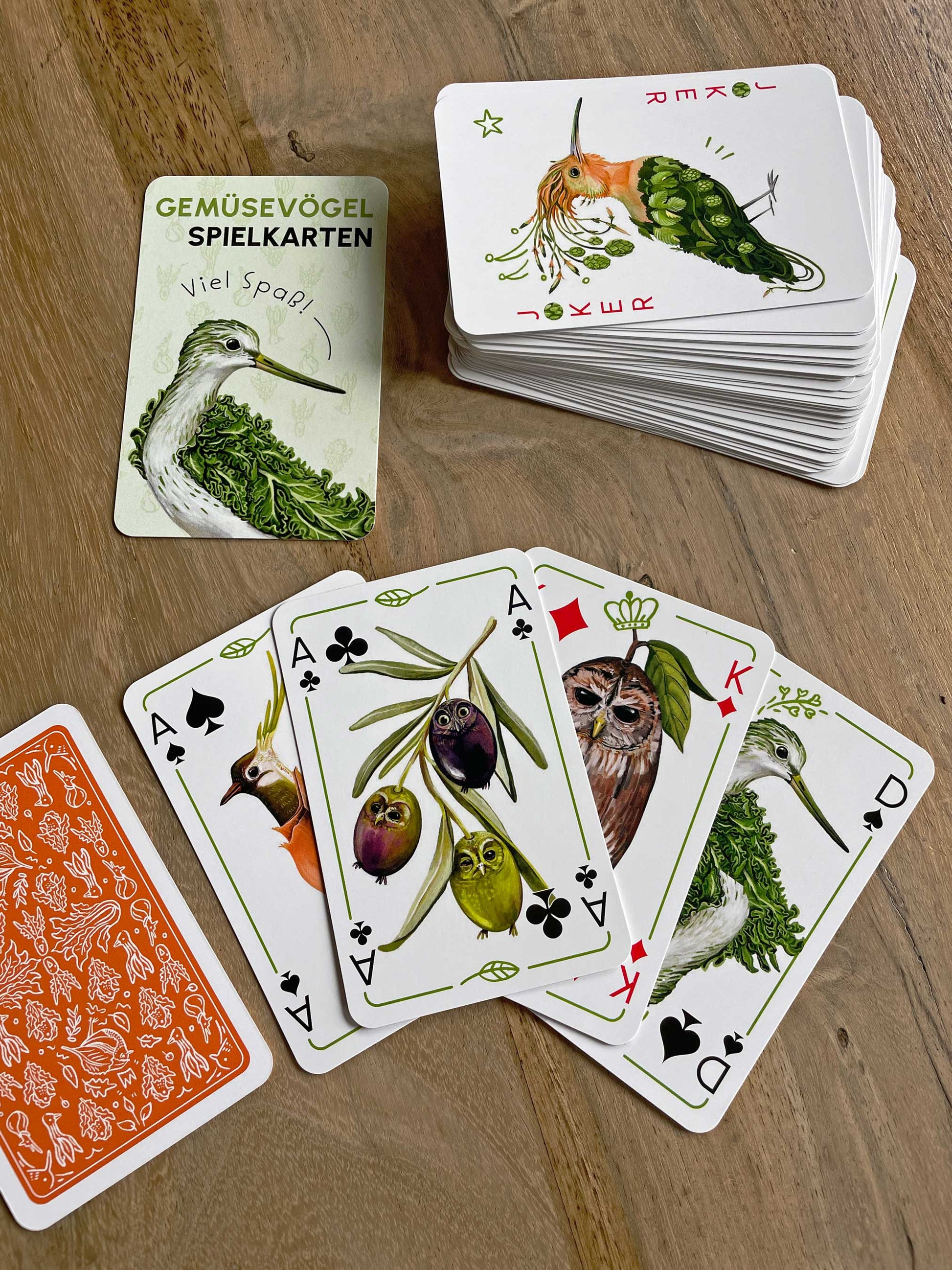 Gemüsevögel veggiebirds Spielkarten 55er rot