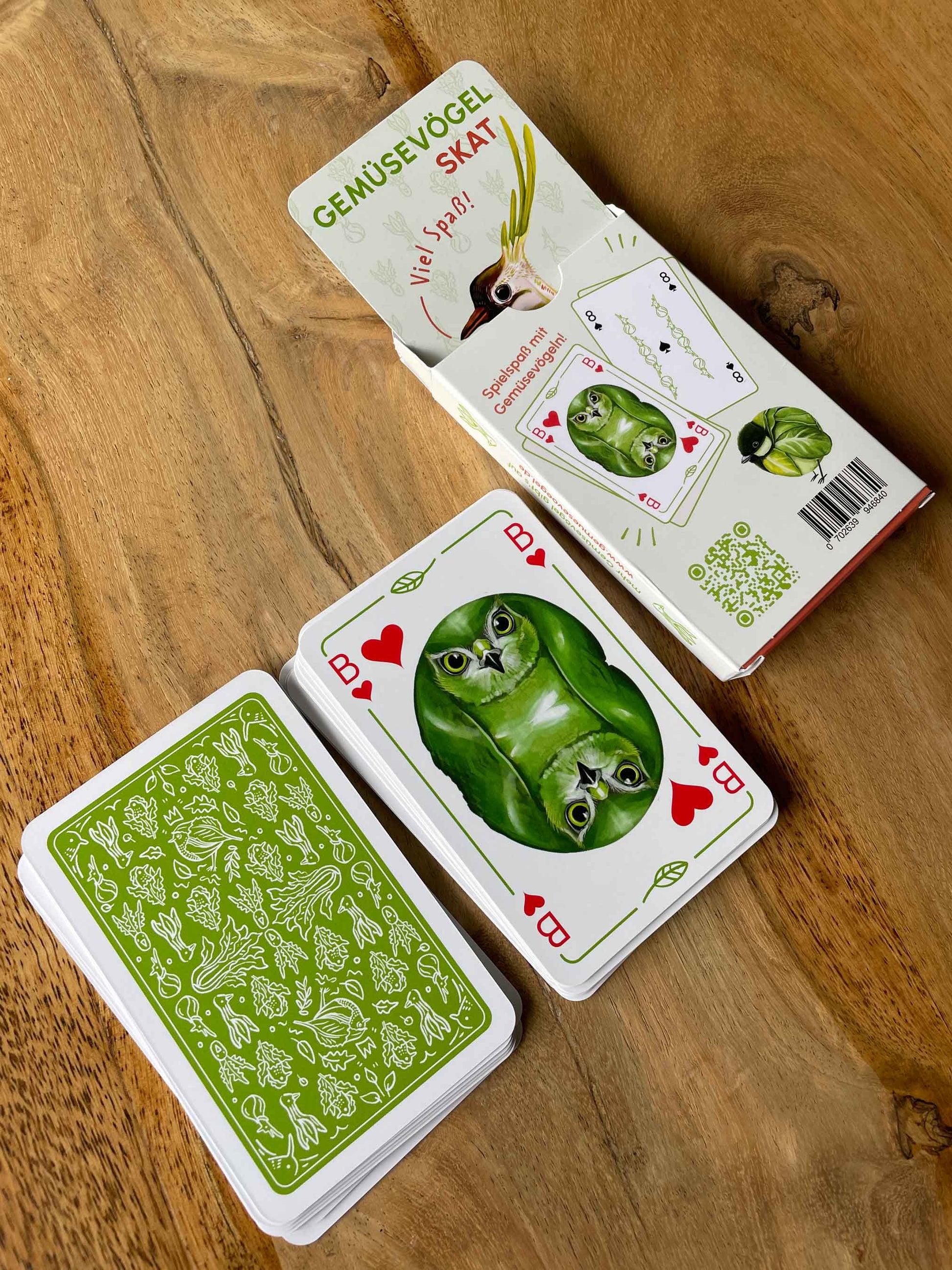 Gemüsevögel veggiebirds Spielkarten Skat / 32er Set grün