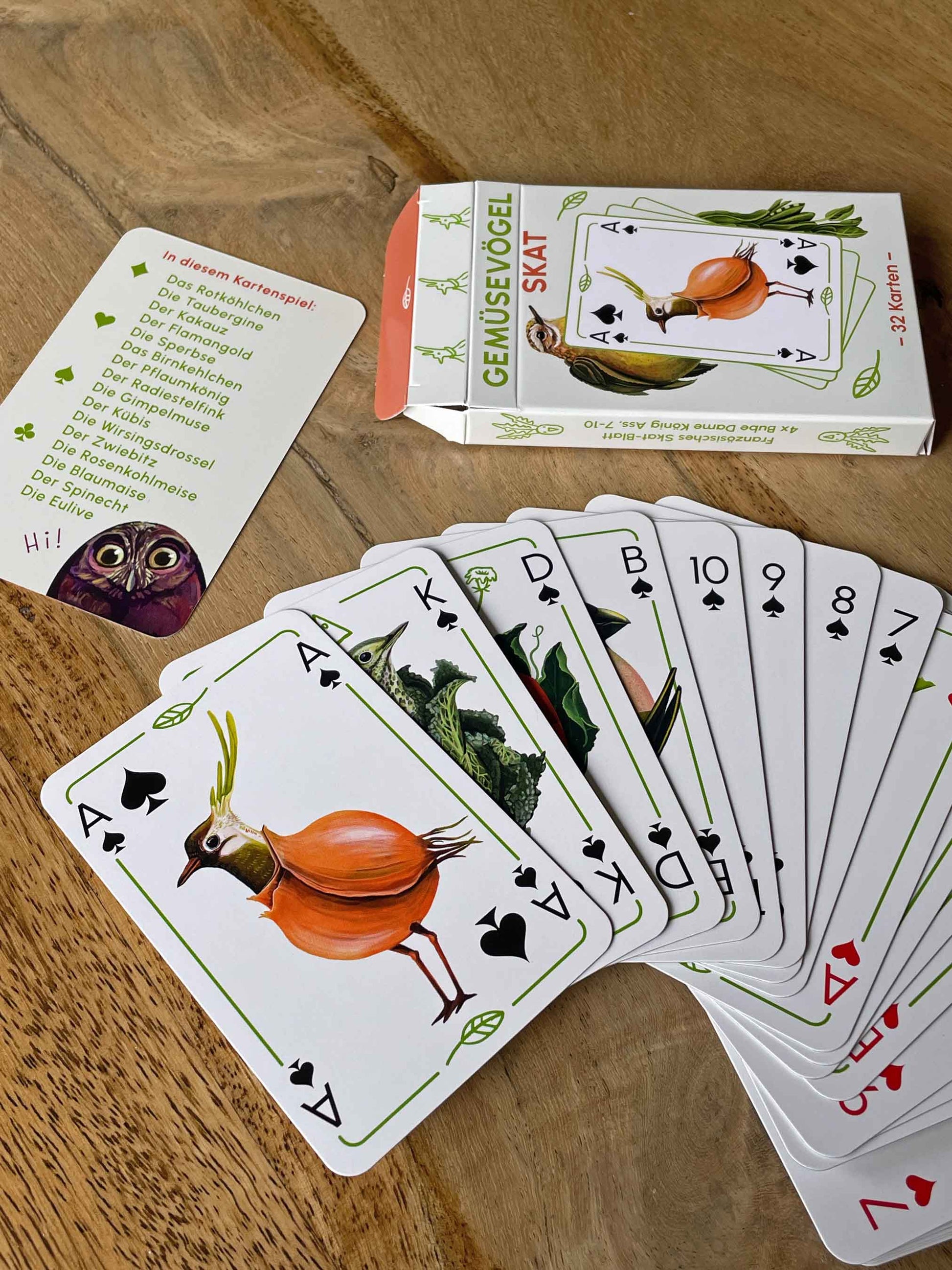 Gemüsevögel veggiebirds Spielkarten Skat / 32er Set