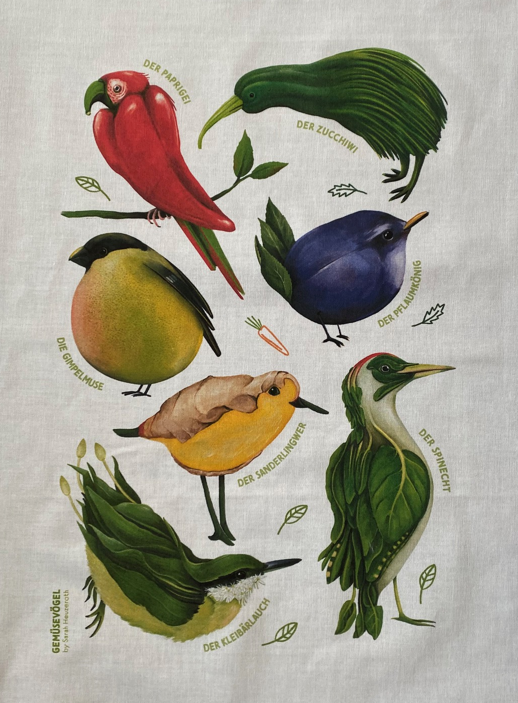 Geschirrtuch Gemüsevögel veggiebirds aus Bio-Baumwolle Collage PA
