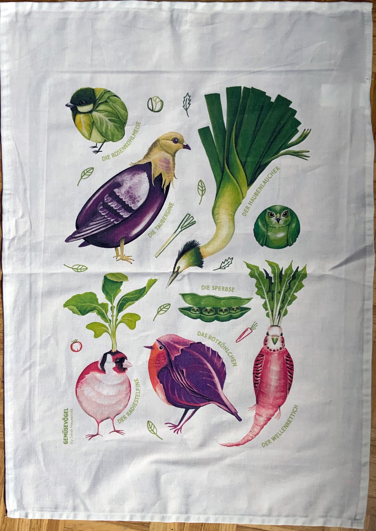 Geschirrtuch Gemüsevögel veggiebirds aus Bio-Baumwolle Collage RK