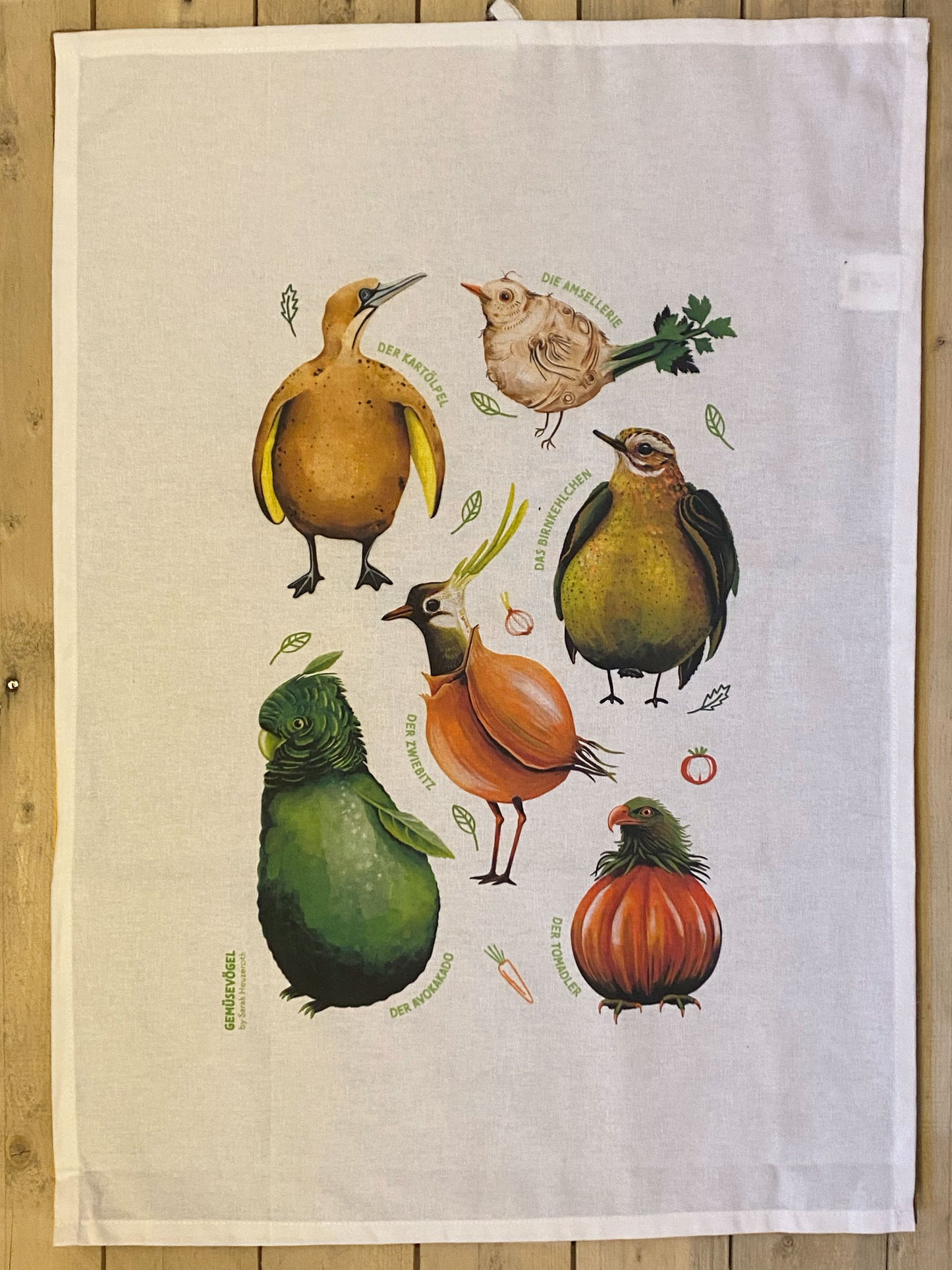Geschirrtuch Gemüsevögel veggiebirds aus Bio-Baumwolle Collage ZWIE