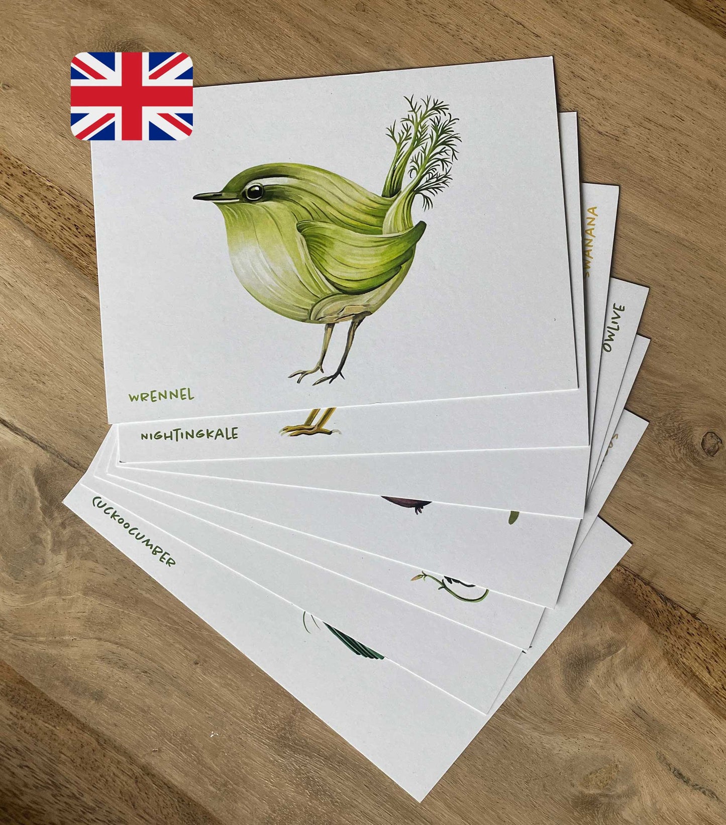 Englische Veggiebirds-Postkarten