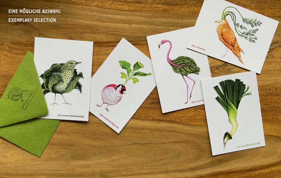 Postkarten Sets - Gemüsevögel