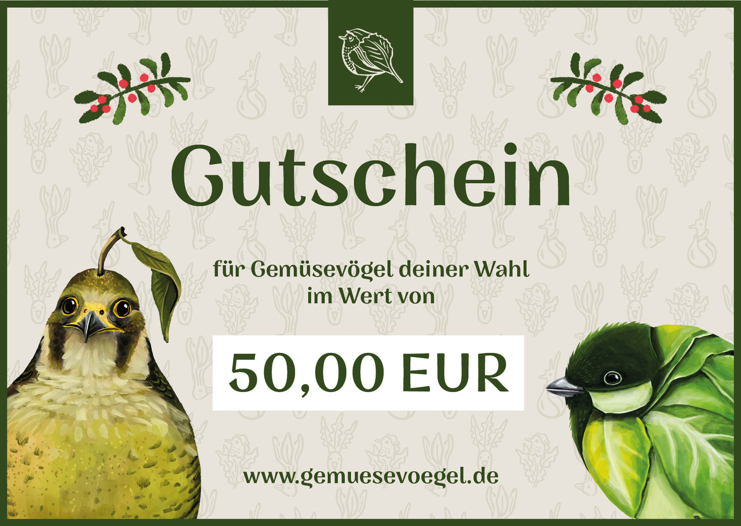 Gemüsevögel veggiebirds Gutschein Geschenkgutschein 50€